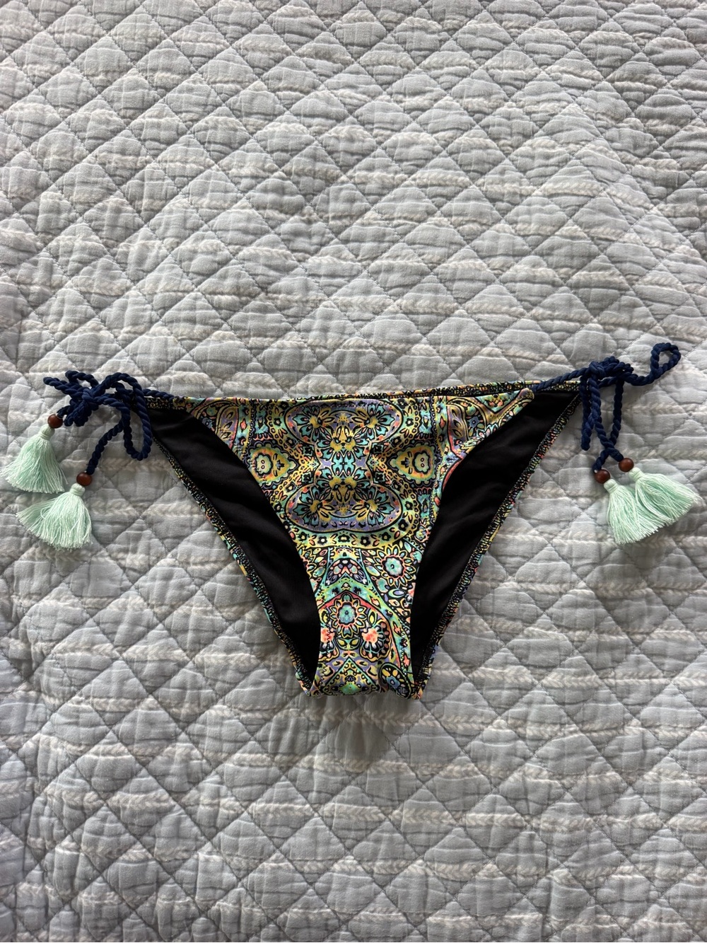 Victoria's Secret Multicolor Paisley Tie-Side Bikini Bottoms with Black Panels